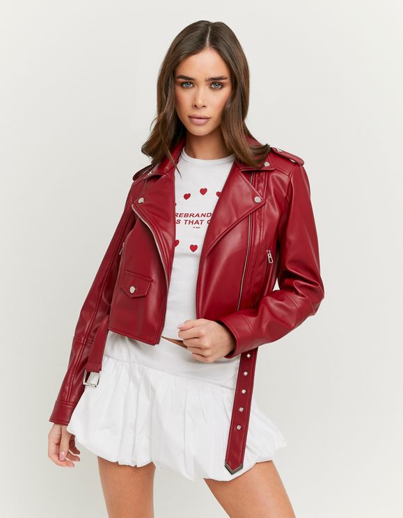 Women Knit Basis Covered By Pu Coat