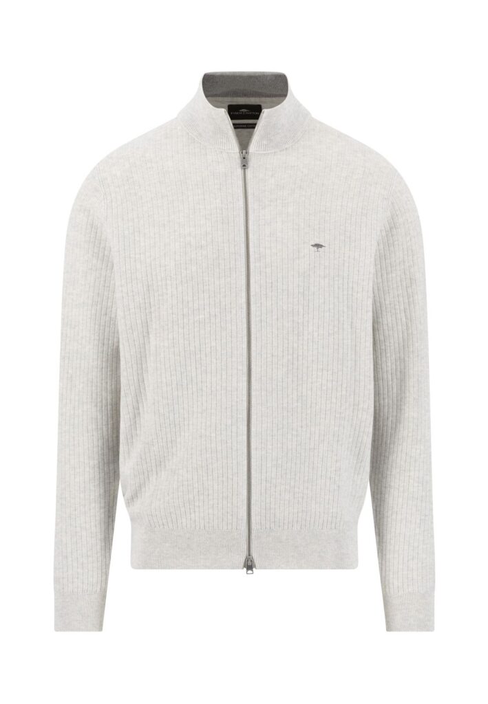 Zip Stand-Up Cardigan, ribbed